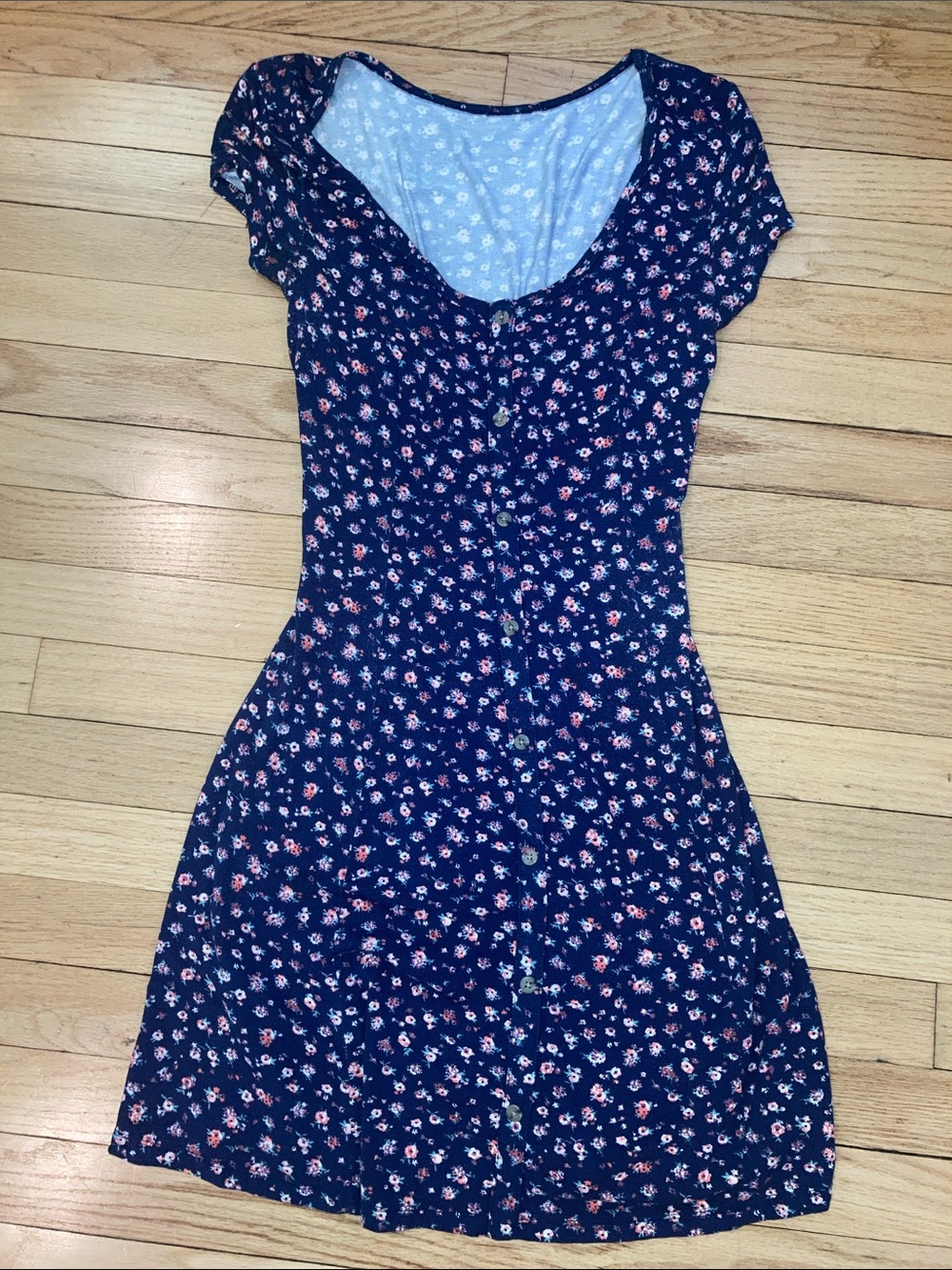 LIKE NEW…Navy Blue w/ Pink & White Flowers Mudd Summer Dress